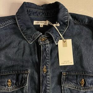 Good American denim/jean shirt‎ button up size medium (2) NWT dark rinse